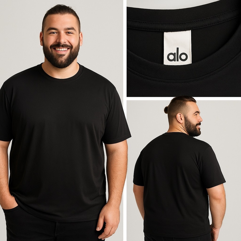 Alo Yoga Black Performance Tee – Size 4XL, Moisture-Wicking, Lightweight